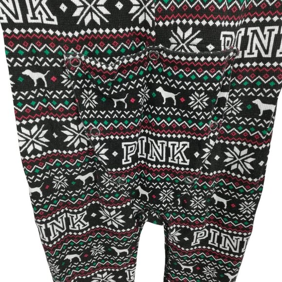 Victoria Secret PINK Thermal Union Suit Pajamas Size M Snowflake Waffle Knit - Picture 10 of 14